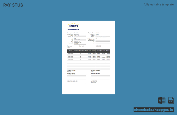 Vorschau auf eine Gehaltsabrechnung des US-amerikanischen Großhandelsunternehmens Lowe's Pro Supply
